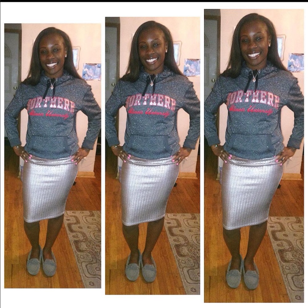 Metallic gray/silver dress.